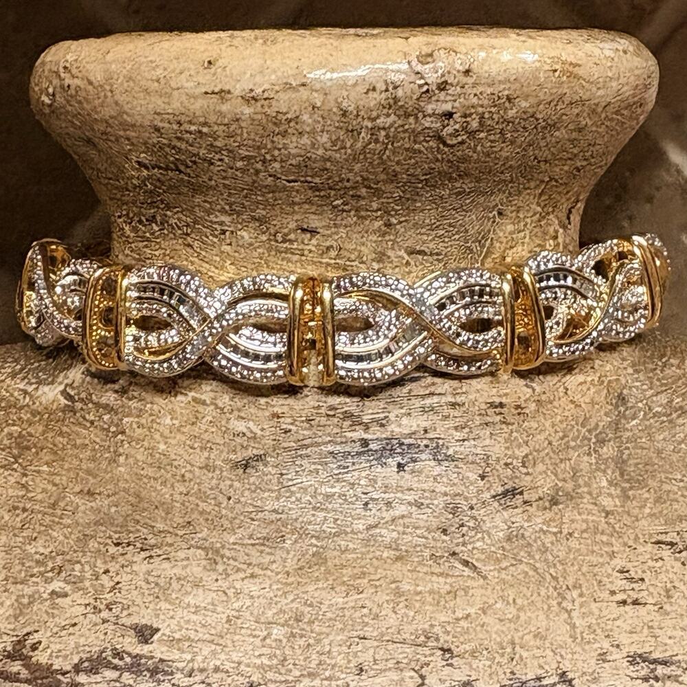 Gold Plated & Diamond Tennis Bracelet By BR KRN 7.5 Inch